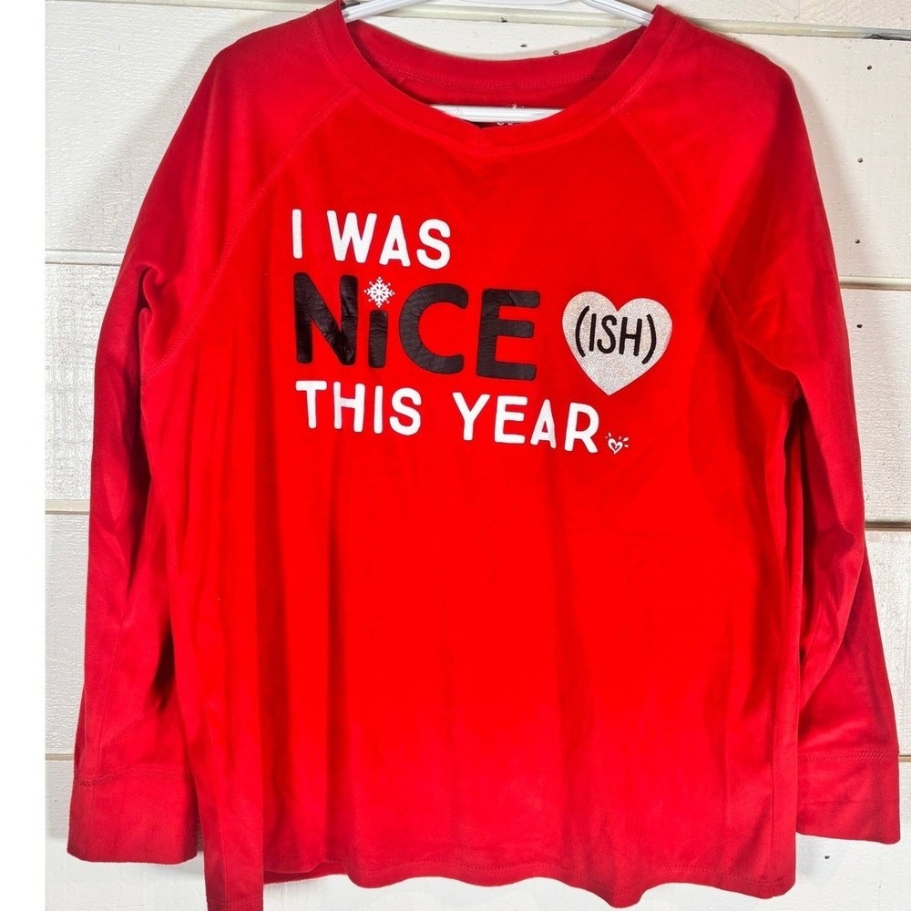 Justice Pajama T-Shirt Girls 18 Plus 2XL Red White Long Sleeve Nice-ish Graphic